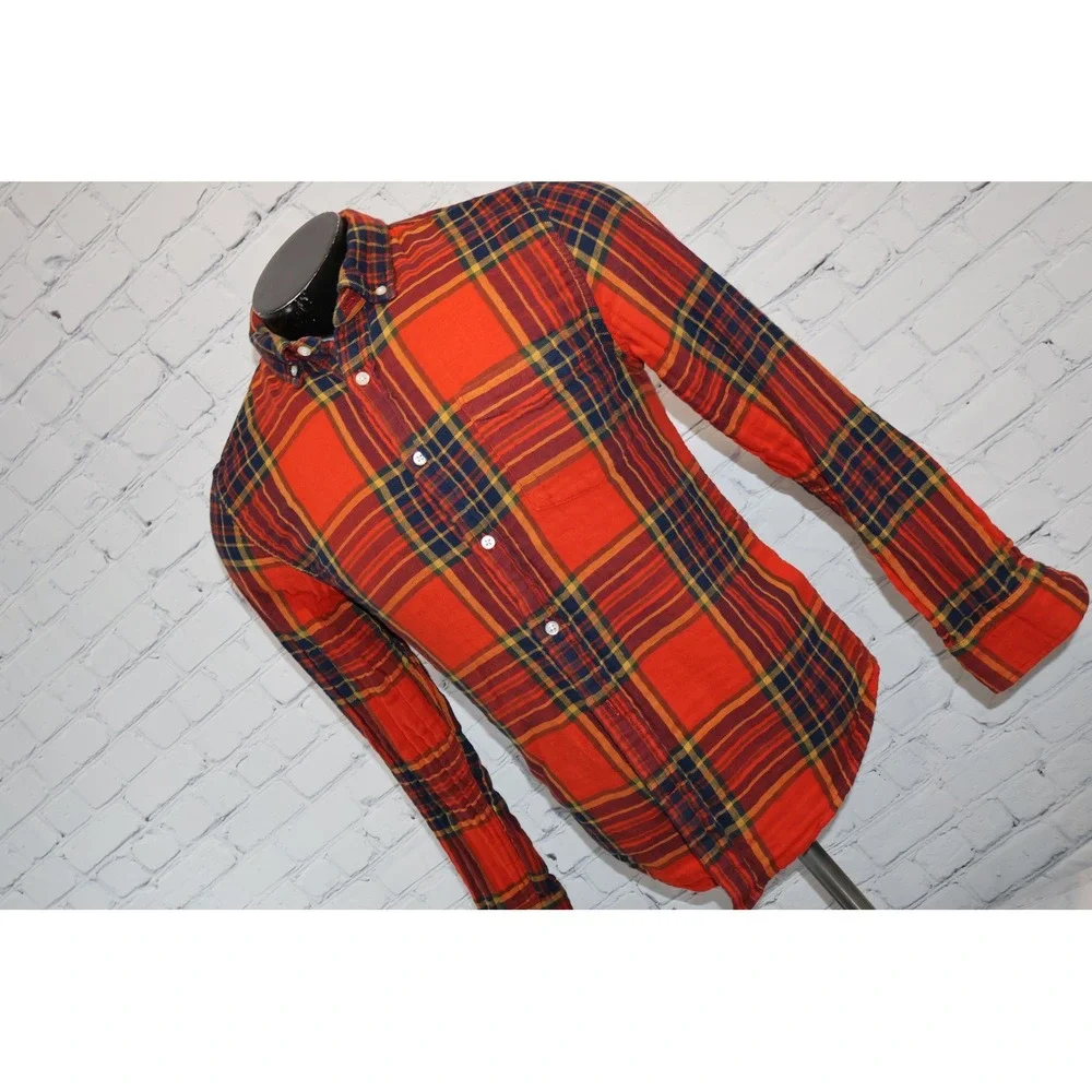 Banana Republic Lined Shirt Mens Medium Red Plaid Untucked Slim Fit Flannel